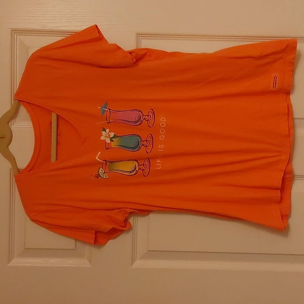 Life is Good v-neck t-shirt.